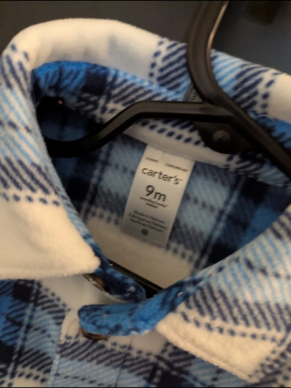 Carters Blue & White Plaid Button-Up Jacket - 9M